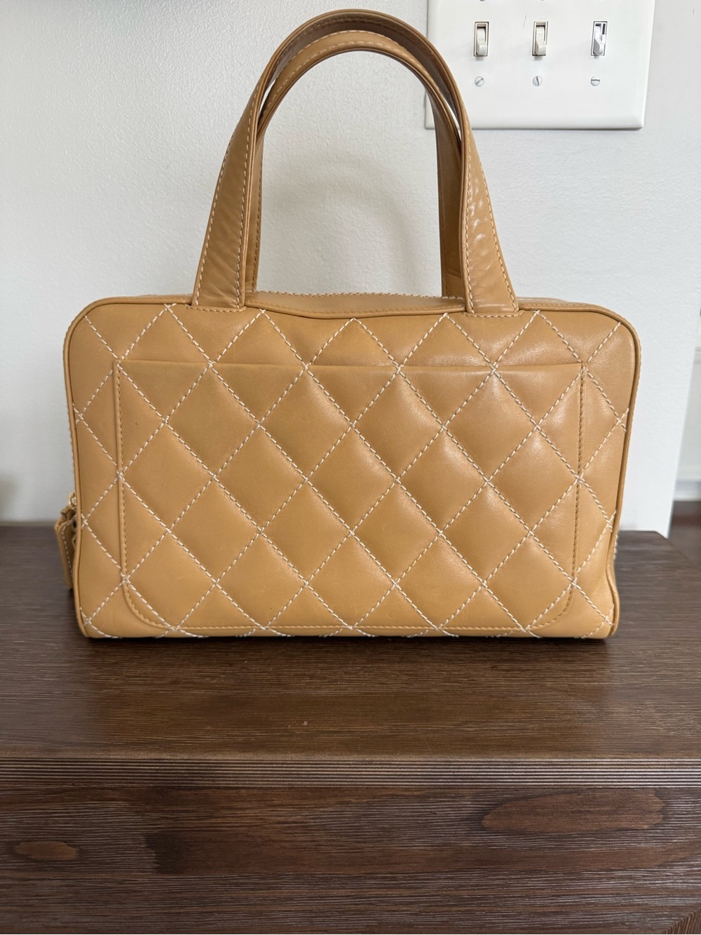 CHANEL Wild-stitch Surpique Bowler Bag in Tan/ Caramel with Gold Hardware - Picture 4 of 7